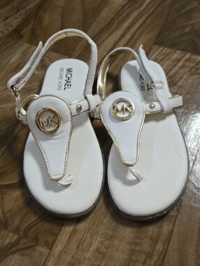 White Thong Sandals with Gold Accent